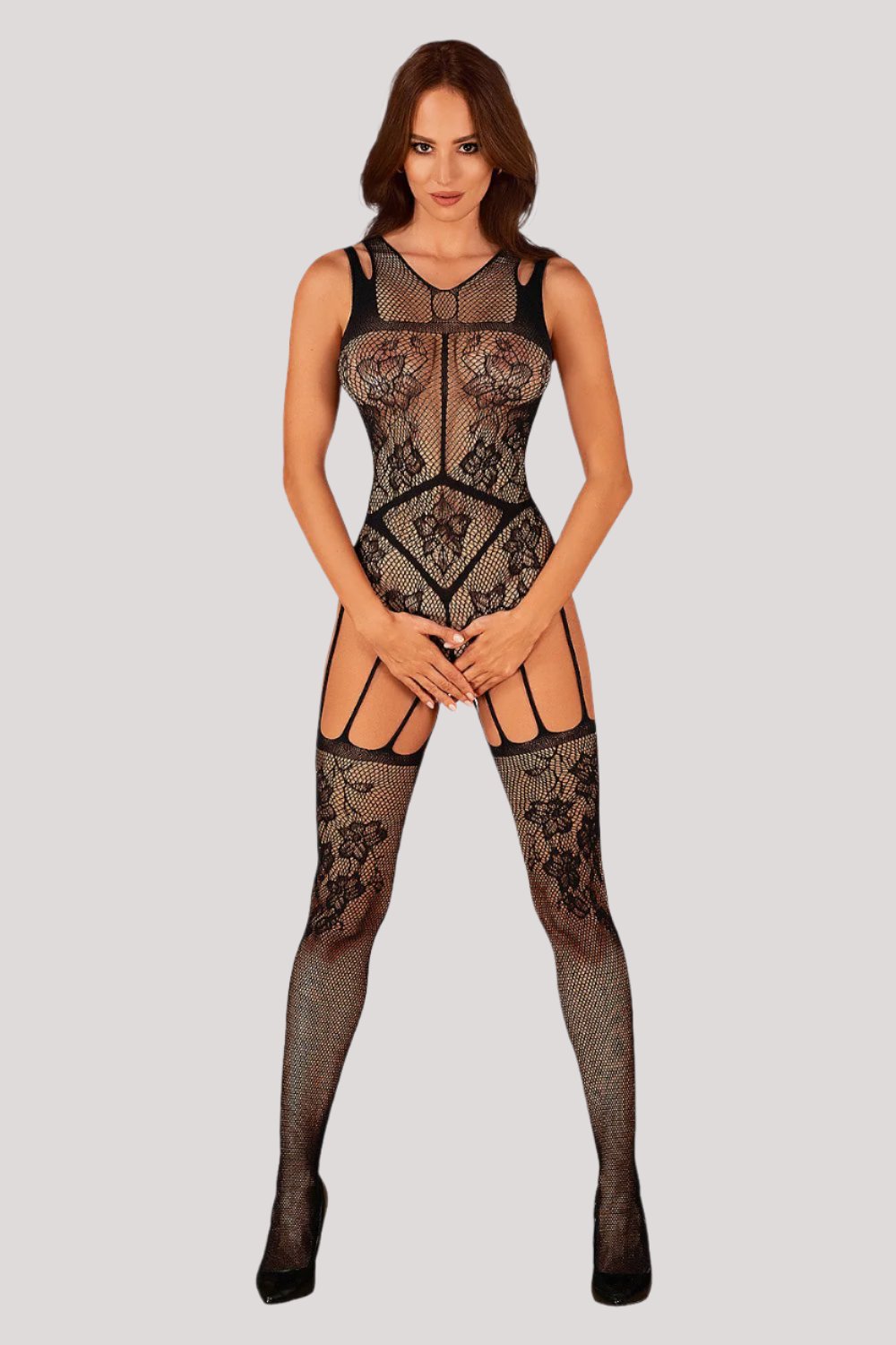 Bodystocking with floral pattern Bloomia by Obsessive