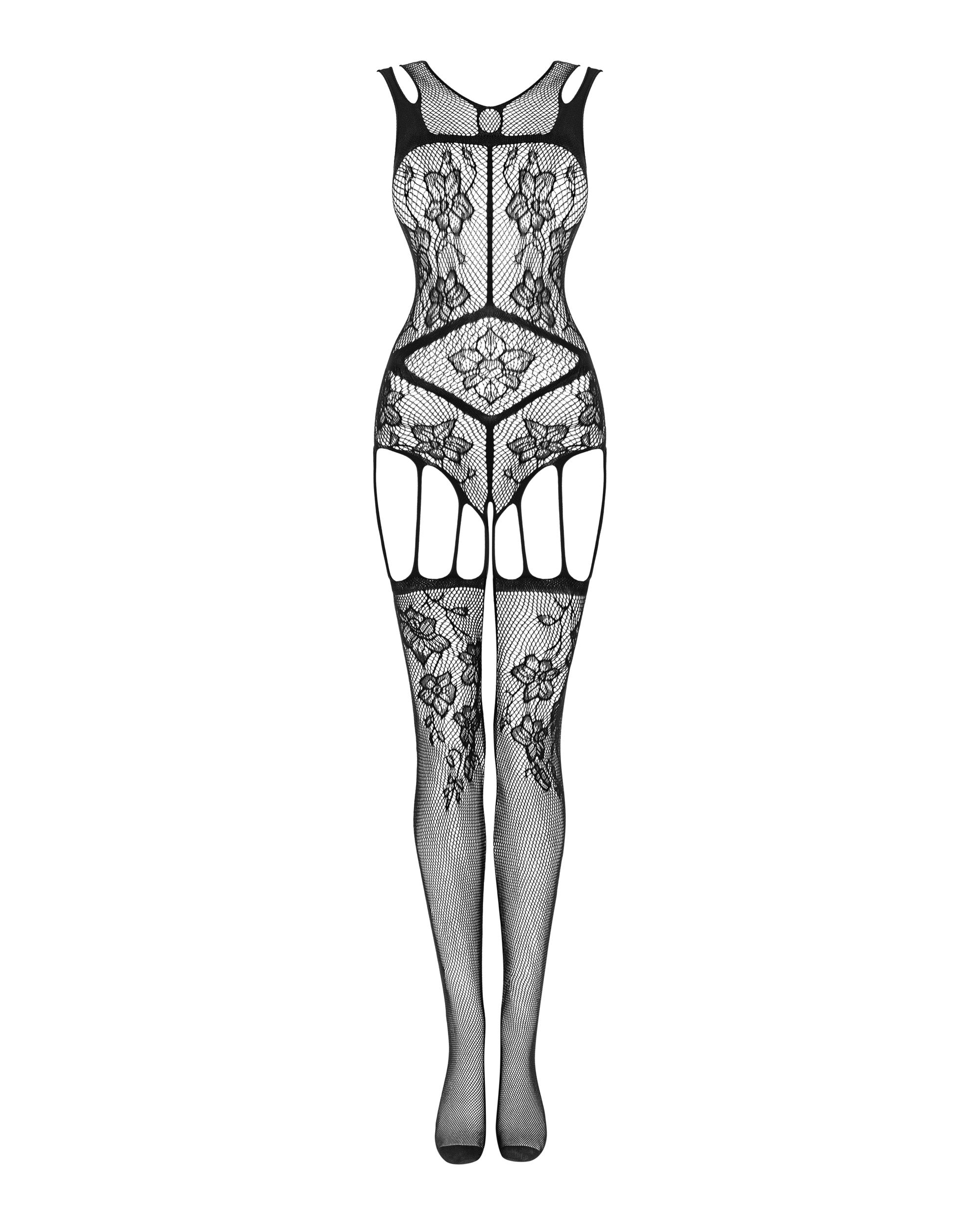 Bodystocking with floral pattern Bloomia by Obsessive